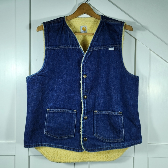 Carhartt Other - Carhartt Vintage Sherpa Lined Snap Front Denim Vest Blue | Men's Size Large Tall